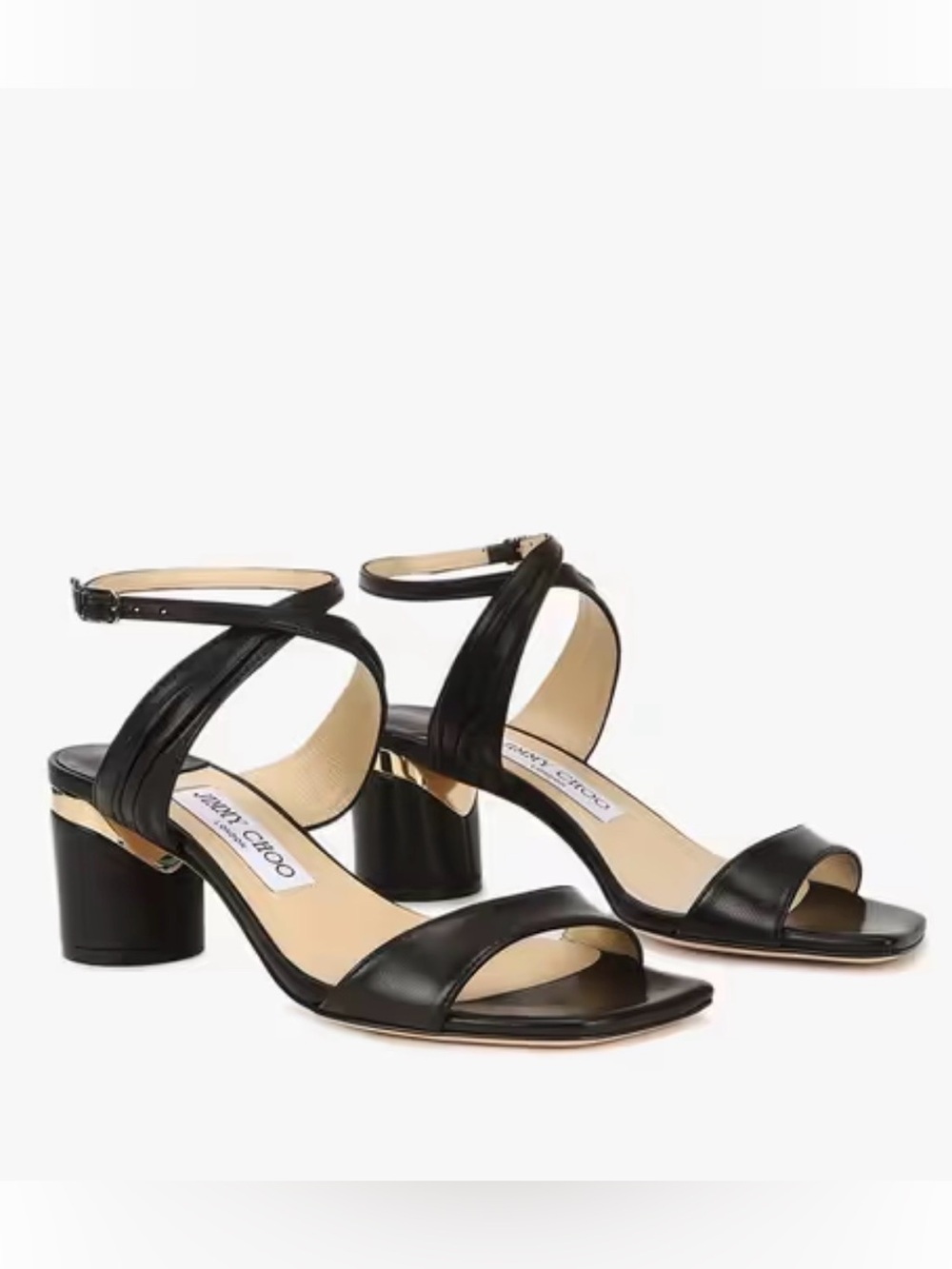 Jimmy Choo Black Leather Wrap Ankle Sandals